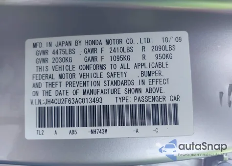 2010 Acura Tsx 2.4 z USA, uszkodzony, nr VIN JH4CU2F63AC013493